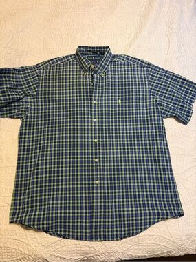 Ralph Lauren Blue & Green Plaid Short-Sleeve Button-Down Shirt